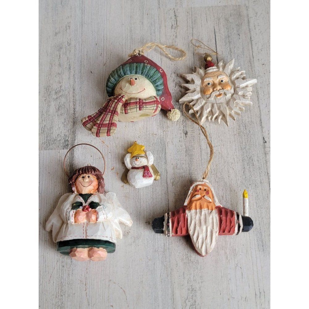 Rustic variety Angel Santa Claus snowman ornament Xmas unique set